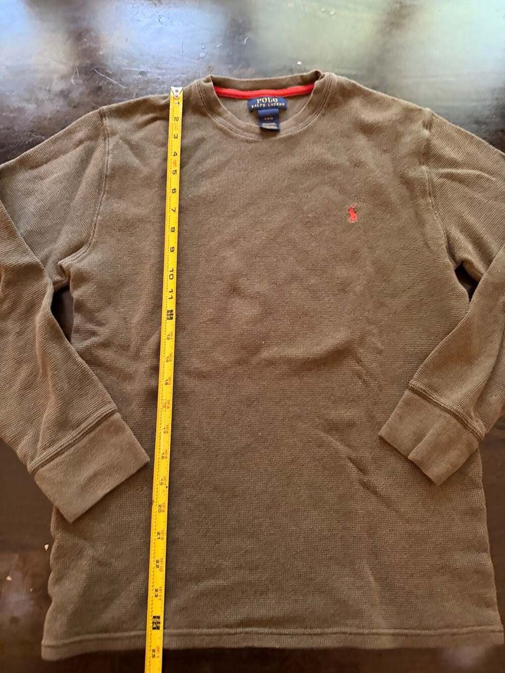 Polo Ralph Lauren Olive Green Thermal Waffle Knit Long Sleeve Crewneck size L